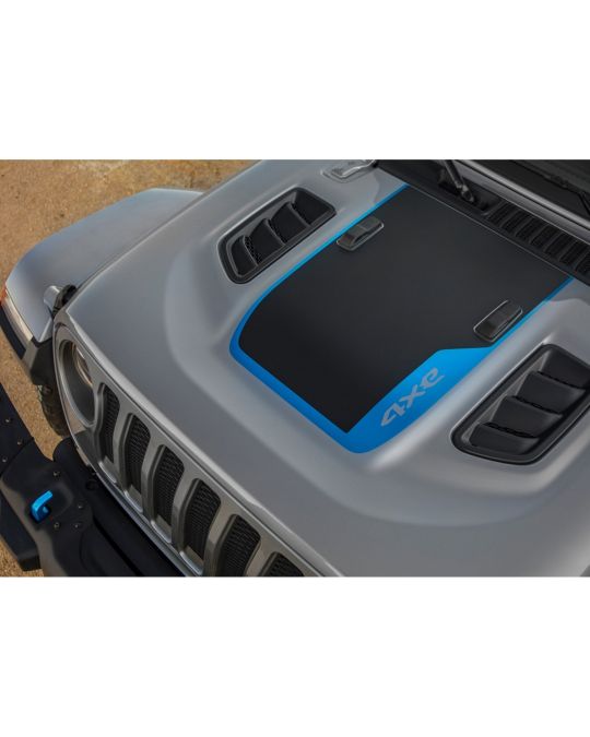 Mopar Hood Decal 4XE Rubicon Black With Blue Outline