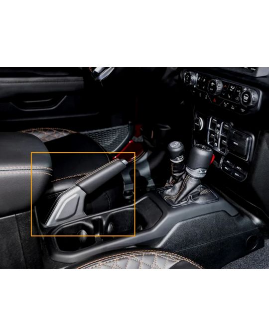 Mopar Parking Brake Handle Black Leather & Caramel Brown Stitching High Altitude