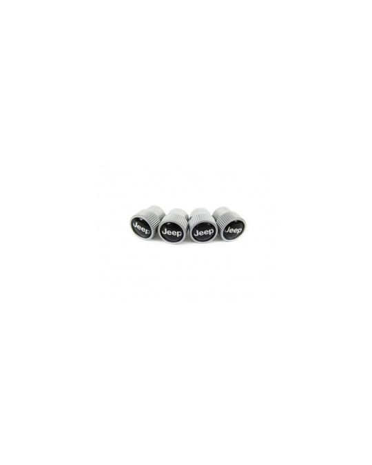 Mopar Wheel Valve Stem Caps Silver & Black With Jeep Logo Kit Of Four