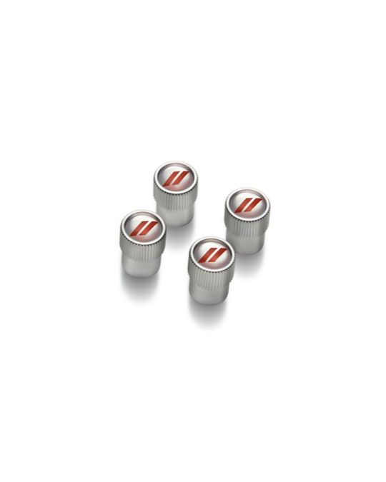 Mopar Wheel Valve Stem Caps Silver W/ Red Dodge Logo