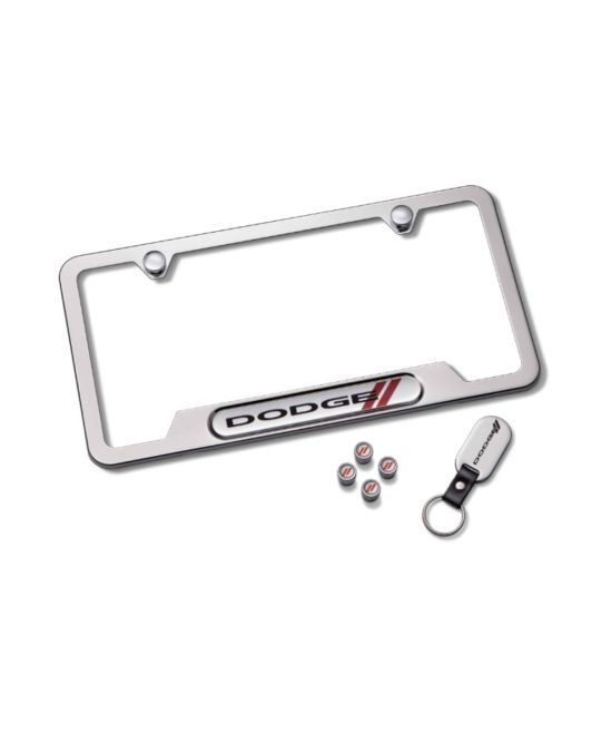 Mopar License Plate Frame Gift Set - Dodge Logo Polished Chrome