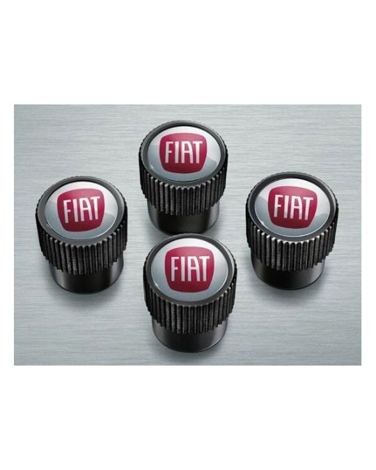 Mopar Valve Stem Caps Kit Of Four Black With White & Red Fiat Logo