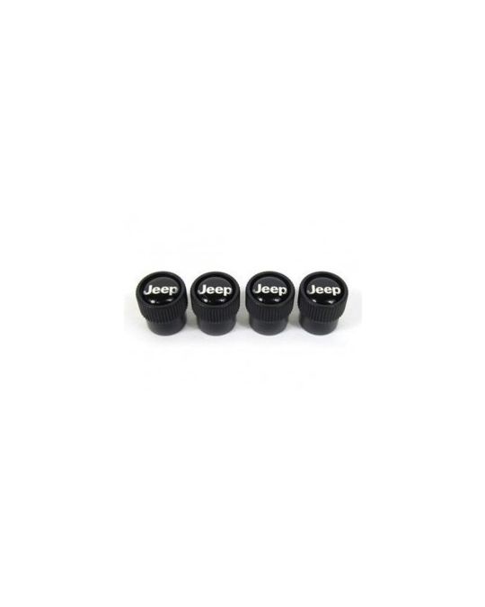 Mopar Wheel Valve Stem Caps Black With Jeep Logo Kit Of Four