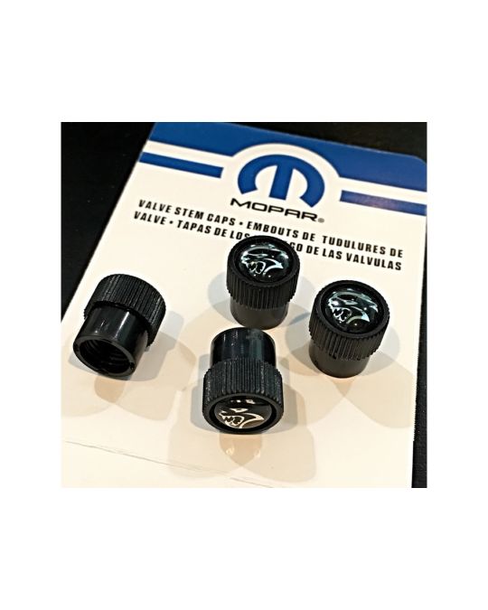 Mopar Wheel Valve Stem Caps Black W/ Hellcat Logo