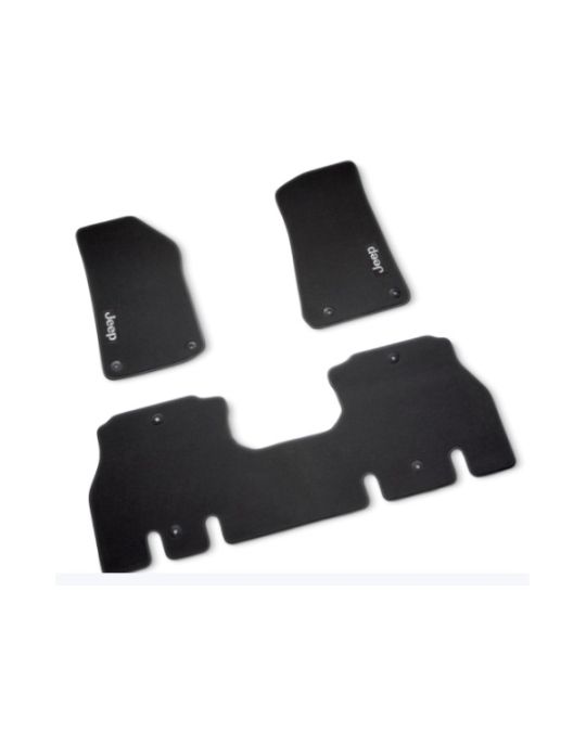 Mopar Carpet Mats 4 Door Black With Light Tungsten Jeep Logo Kit Of Three Mats
