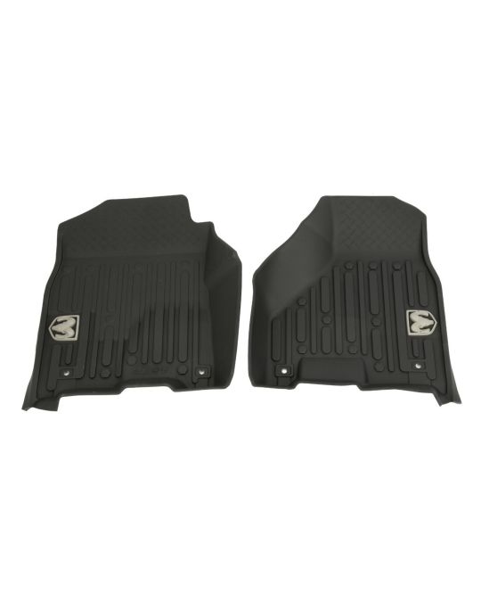 Mopar Rubber Mats Bucket Style Front Black With Ram's Head Logo For Regular Cab