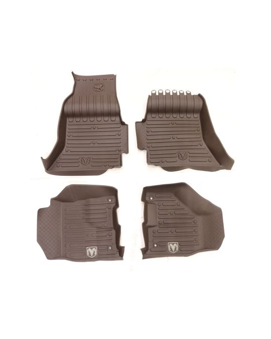 Mopar Rubber Mats Bucket Style Front & Rear Brown With Ram's Head Logo For Crew Cab