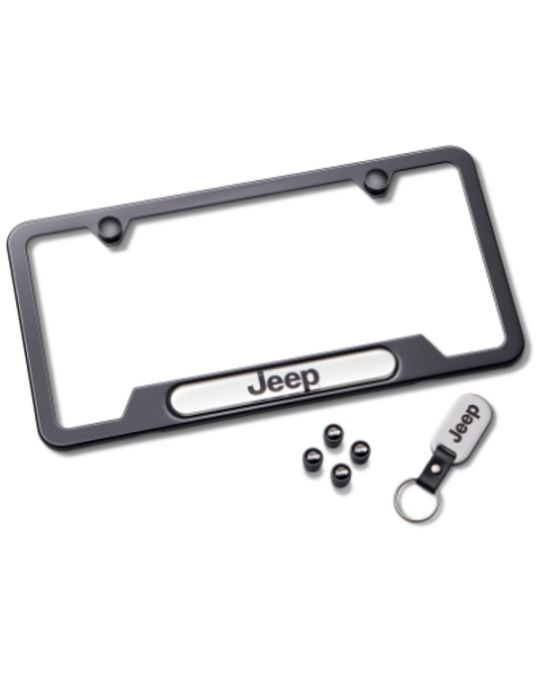 Mopar License Plate Frame Gift Set - Black With Jeep Logo